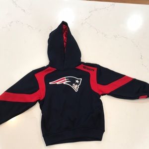NE Patriot mesh hooded sweatshirt.